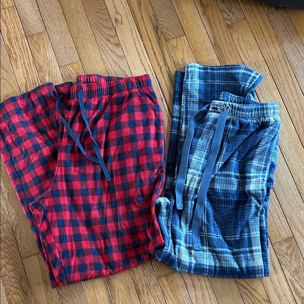 Cozy Men’s  Pajama Pants SET OF TWO SIZE MEDIUM - Red and Blue Plaid